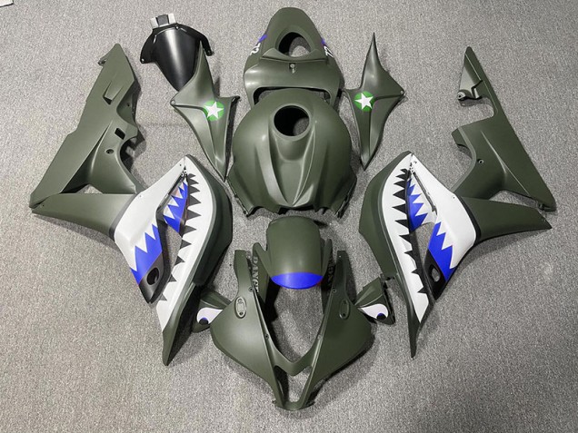 Mattgrüner & Blauer Hai 2007-2008 Honda CBR600RR Motorrad Verkleidungen Mattgrüner & Blauer Hai 2007-2008 Honda CBR600RR Motorrad Verkleidungen