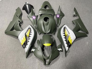 Mattgrüner & Gelber Hai 2007-2008 Honda CBR600RR Motorrad Verkleidungen