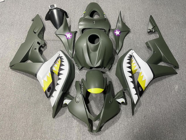 Mattgrüner & Gelber Hai 2007-2008 Honda CBR600RR Motorrad Verkleidungen Mattgrüner & Gelber Hai 2007-2008 Honda CBR600RR Motorrad Verkleidungen