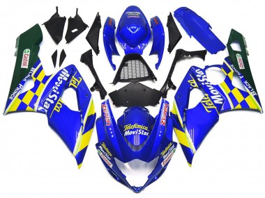 Movistar Blau & Gelb Kariert 2005-2006 Suzuki GSXR 1000 Motorrad Verkleidungen