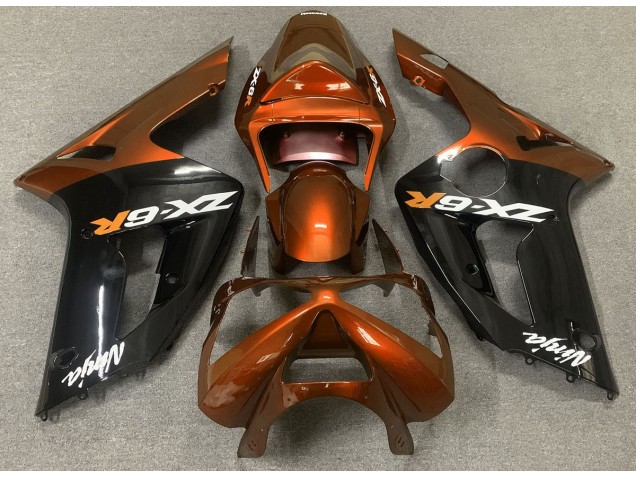 Orange Glänzend & Schwarz 2003-2004 Kawasaki ZX6R Motorrad Verkleidungen Orange Glänzend & Schwarz 2003-2004 Kawasaki ZX6R Motorrad Verkleidungen