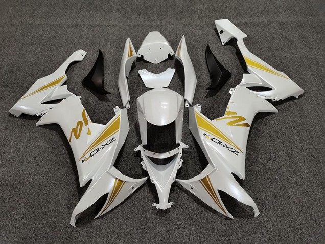 Perlweiß & Gold 2008-2010 Kawasaki ZX10R Motorrad Verkleidungen Perlweiß & Gold 2008-2010 Kawasaki ZX10R Motorrad Verkleidungen