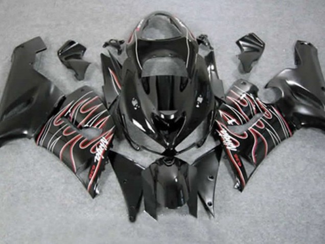 Rot Schwarz Flamme 2005-2006 Kawasaki ZX6R Motorrad Verkleidungen Rot Schwarz Flamme 2005-2006 Kawasaki ZX6R Motorrad Verkleidungen