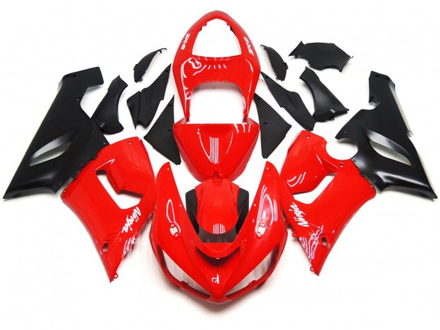 Schlichte Glanz Rot Weiße Aufkleber 2005-2006 Kawasaki ZX6R Motorrad Verkleidungen Schlichte Glanz Rot Weiße Aufkleber 2005-2006 Kawasaki ZX6R Motorrad Verkleidungen