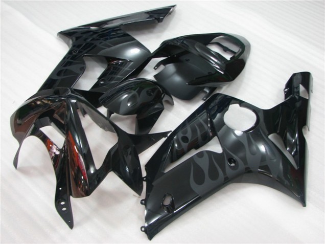 Schwarz Flamme 2003-2004 Kawasaki ZX6R Motorrad Verkleidungen Schwarz Flamme 2003-2004 Kawasaki ZX6R Motorrad Verkleidungen