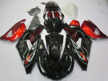 Schwarz Flamme Rot 2006-2011 Kawasaki ZX14R Motorrad Verkleidungen