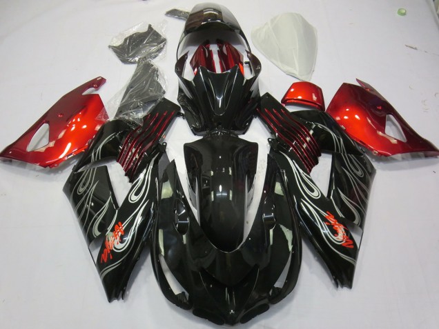Schwarz Flamme Rot 2006-2011 Kawasaki ZX14R Motorrad Verkleidungen Schwarz Flamme Rot 2006-2011 Kawasaki ZX14R Motorrad Verkleidungen