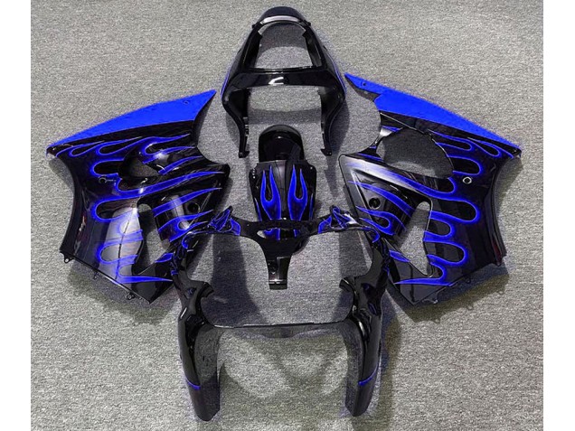 Schwarz Glänzend & Blau Flame 2000-2002 Kawasaki ZX6R Motorrad Verkleidungen Schwarz Glänzend & Blau Flame 2000-2002 Kawasaki ZX6R Motorrad Verkleidungen