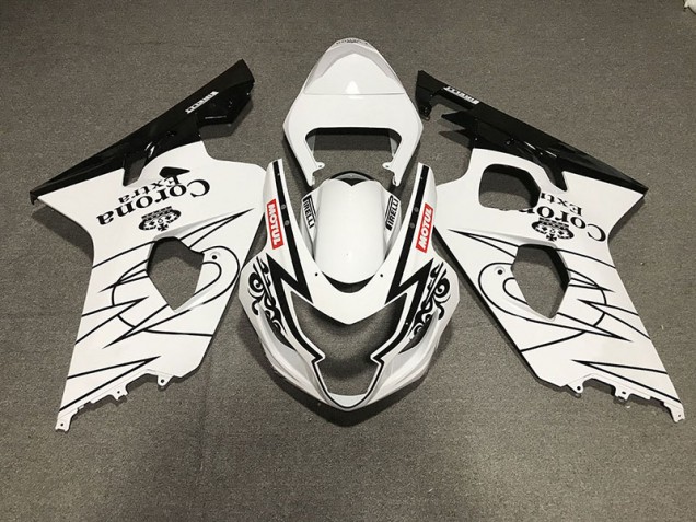 Schwarz Glänzend & Weiß Corona Stil 2004-2005 Suzuki GSXR 600-750 Motorrad Verkleidungen Schwarz Glänzend & Weiß Corona Stil 2004-2005 Suzuki GSXR 600-750 Motorrad Verkleidungen