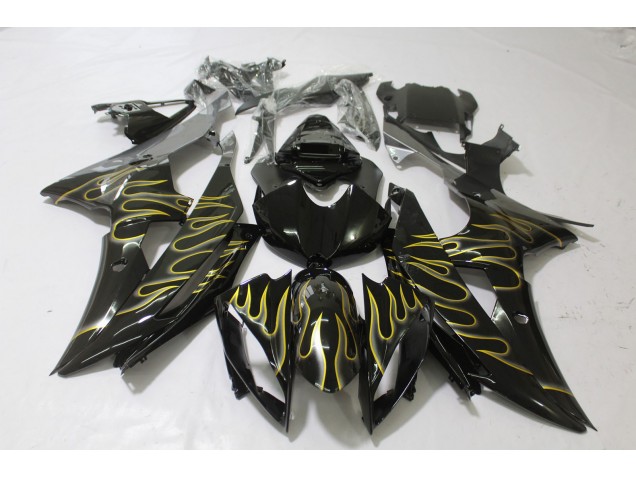 Schwarz Glänzend & Flame 2008-2016 Yamaha R6 Motorrad Verkleidungen Schwarz Glänzend & Flame 2008-2016 Yamaha R6 Motorrad Verkleidungen