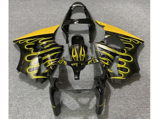Schwarz Glänzend & Gelb Flame 2000-2002 Kawasaki ZX6R Motorrad Verkleidungen Schwarz Glänzend & Gelb Flame 2000-2002 Kawasaki ZX6R Motorrad Verkleidungen