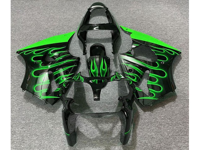 Schwarz Glänzend & Grün Flame 2000-2002 Kawasaki ZX6R Motorrad Verkleidungen Schwarz Glänzend & Grün Flame 2000-2002 Kawasaki ZX6R Motorrad Verkleidungen