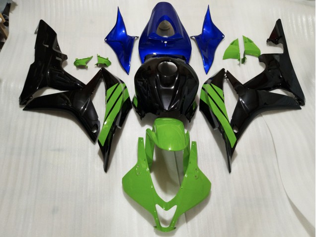 Schwarz Glänzend & Grüne & Blaue Akzente 2007-2008 Honda CBR600RR Motorrad Verkleidungen Schwarz Glänzend & Grüne & Blaue Akzente 2007-2008 Honda CBR600RR Motorrad Verkleidungen