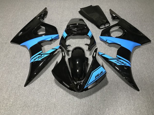 Schwarz Glänzend & Hellblau 2003-2004 Yamaha R6 Motorrad Verkleidungen Schwarz Glänzend & Hellblau 2003-2004 Yamaha R6 Motorrad Verkleidungen
