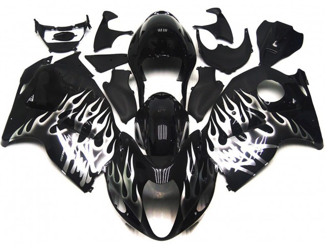 Schwarz Glänzend Mit Silber Flame 1997-2007 Suzuki GSXR 1300 Motorrad Verkleidungen Schwarz Glänzend Mit Silber Flame 1997-2007 Suzuki GSXR 1300 Motorrad Verkleidungen
