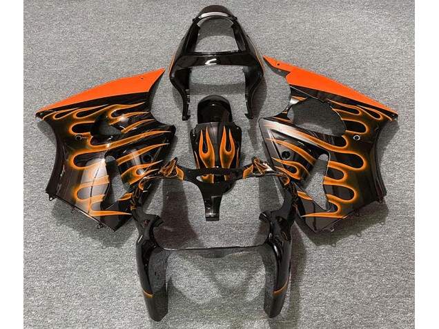 Schwarz Glänzend & Orange Flame 2000-2002 Kawasaki ZX6R Motorrad Verkleidungen Schwarz Glänzend & Orange Flame 2000-2002 Kawasaki ZX6R Motorrad Verkleidungen