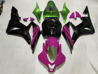 Schwarz Glänzend & Rosa & Grüne Akzente 2007-2008 Honda CBR600RR Motorrad Verkleidungen