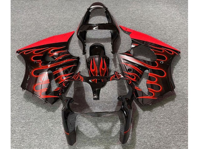 Schwarz Glänzend & Rot Flame 2000-2002 Kawasaki ZX6R Motorrad Verkleidungen Schwarz Glänzend & Rot Flame 2000-2002 Kawasaki ZX6R Motorrad Verkleidungen