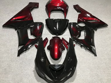 Schwarz Glänzend & Tiefrot 2005-2006 Kawasaki ZX6R Motorrad Verkleidungen