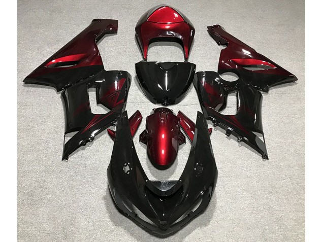 Schwarz Glänzend & Tiefrot 2005-2006 Kawasaki ZX6R Motorrad Verkleidungen Schwarz Glänzend & Tiefrot 2005-2006 Kawasaki ZX6R Motorrad Verkleidungen