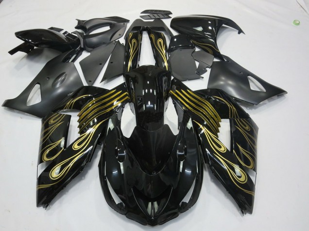 Schwarz Gold & Weiß 2006-2011 Kawasaki ZX14R Motorrad Verkleidungen Schwarz Gold & Weiß 2006-2011 Kawasaki ZX14R Motorrad Verkleidungen