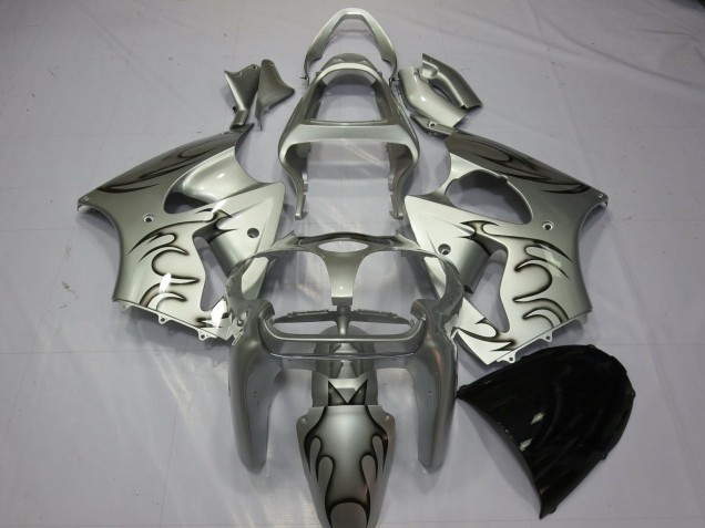 Silber Flamme 2000-2002 Kawasaki ZX6R Motorrad Verkleidungen Silber Flamme 2000-2002 Kawasaki ZX6R Motorrad Verkleidungen