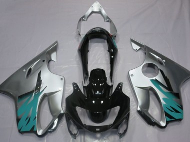 Silber Glänzend & Blaugrün 1999-2000 Honda CBR600 F4 Motorrad Verkleidungen
